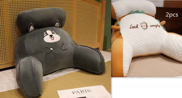 Lumbar Support Pillow with Reading Backrest Armrests and Detachable Neck Roll for Bed - Image 30