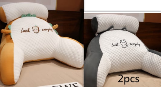 Lumbar Support Pillow with Reading Backrest Armrests and Detachable Neck Roll for Bed - Image 32