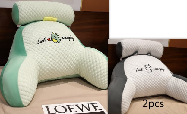 Lumbar Support Pillow with Reading Backrest Armrests and Detachable Neck Roll for Bed - Image 36
