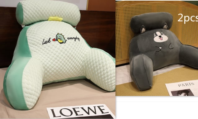 Lumbar Support Pillow with Reading Backrest Armrests and Detachable Neck Roll for Bed - Image 37