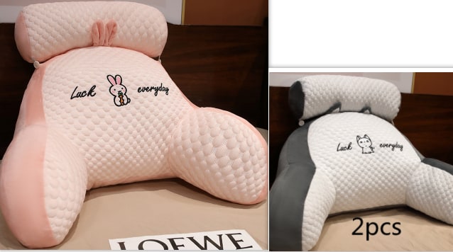 Lumbar Support Pillow with Reading Backrest Armrests and Detachable Neck Roll for Bed - Image 39