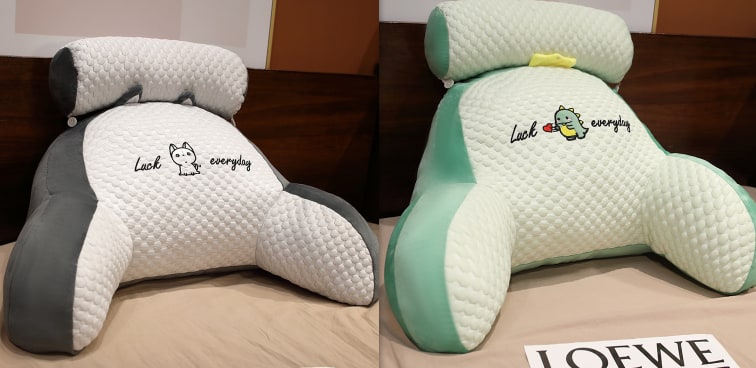 Lumbar Support Pillow with Reading Backrest Armrests and Detachable Neck Roll for Bed - Image 3