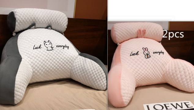 Lumbar Support Pillow with Reading Backrest Armrests and Detachable Neck Roll for Bed - Image 41
