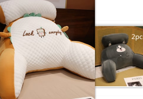 Lumbar Support Pillow with Reading Backrest Armrests and Detachable Neck Roll for Bed - Image 42