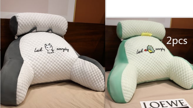 Lumbar Support Pillow with Reading Backrest Armrests and Detachable Neck Roll for Bed - Image 43