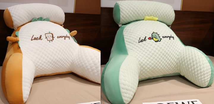 Lumbar Support Pillow with Reading Backrest Armrests and Detachable Neck Roll for Bed - Image 45