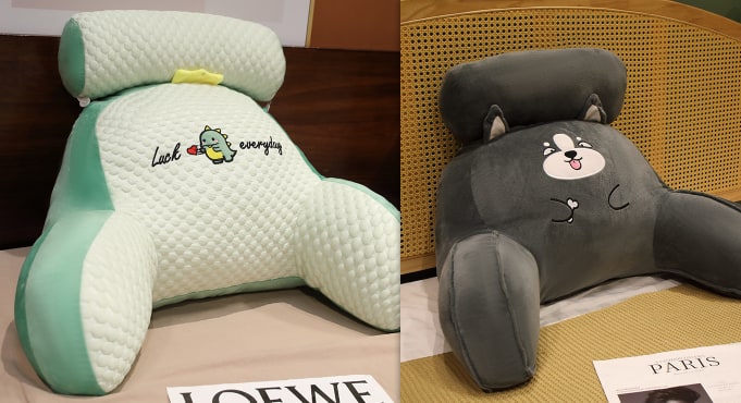 Lumbar Support Pillow with Reading Backrest Armrests and Detachable Neck Roll for Bed - Image 47