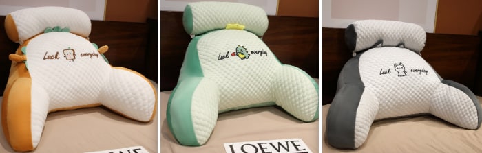 Lumbar Support Pillow with Reading Backrest Armrests and Detachable Neck Roll for Bed - Image 48