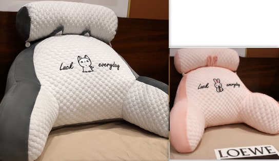 Lumbar Support Pillow with Reading Backrest Armrests and Detachable Neck Roll for Bed - Image 52