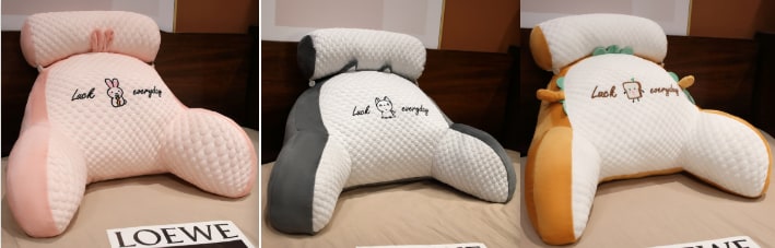 Lumbar Support Pillow with Reading Backrest Armrests and Detachable Neck Roll for Bed - Image 53