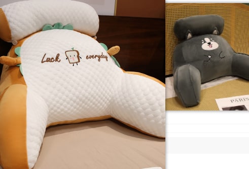 Lumbar Support Pillow with Reading Backrest Armrests and Detachable Neck Roll for Bed - Image 56