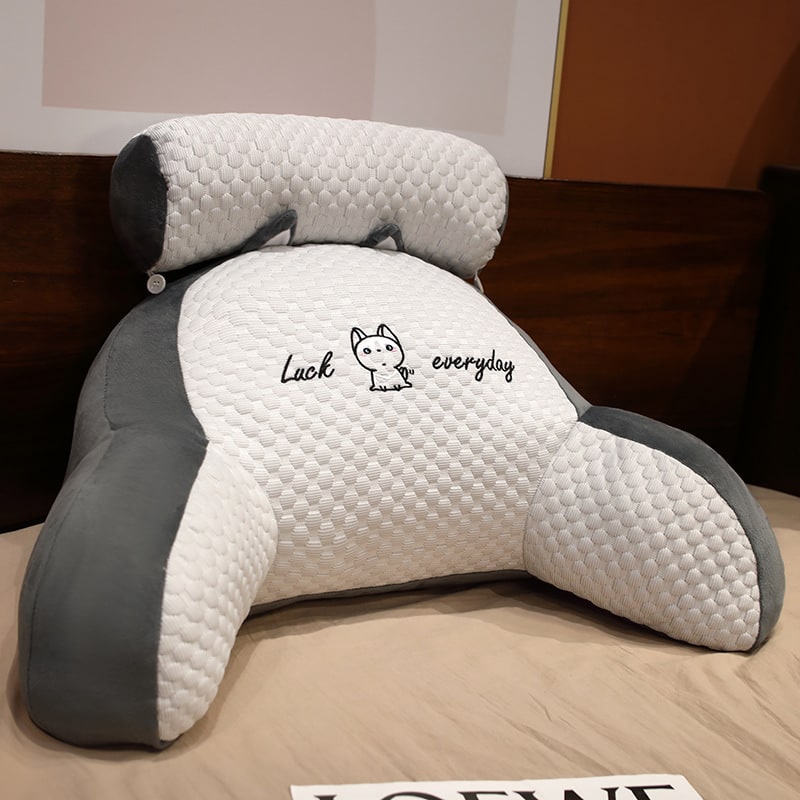 Lumbar Support Pillow with Reading Backrest Armrests and Detachable Neck Roll for Bed - Image 6