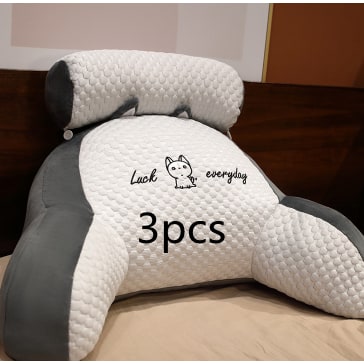 Lumbar Support Pillow with Reading Backrest Armrests and Detachable Neck Roll for Bed - Image 9