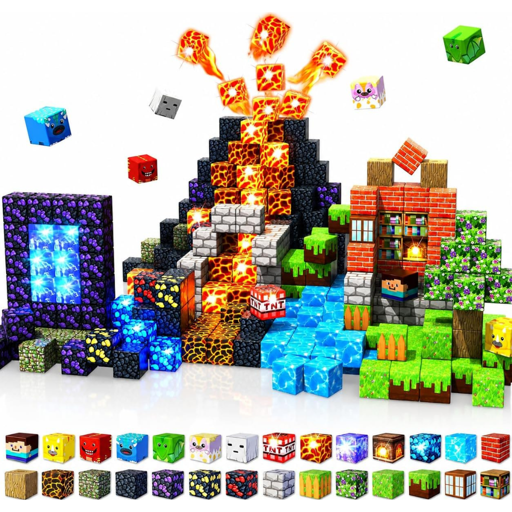 Magnetic Building Blocks and Cubes with Light-Up LED Pieces for Toys - Image 1