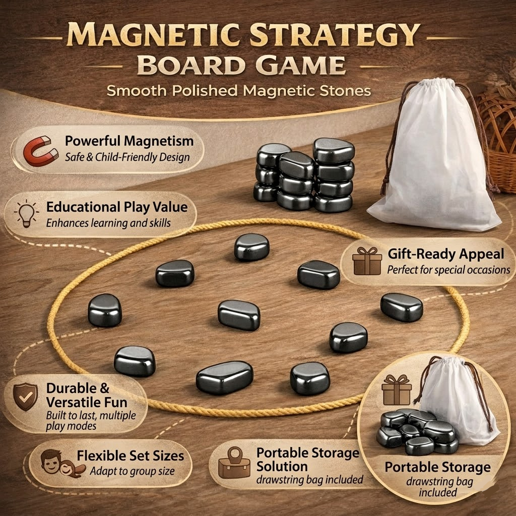Magnetic Chess Game Portable Travel Stone Pieces Drawstring Storage Bag Set - Image 3