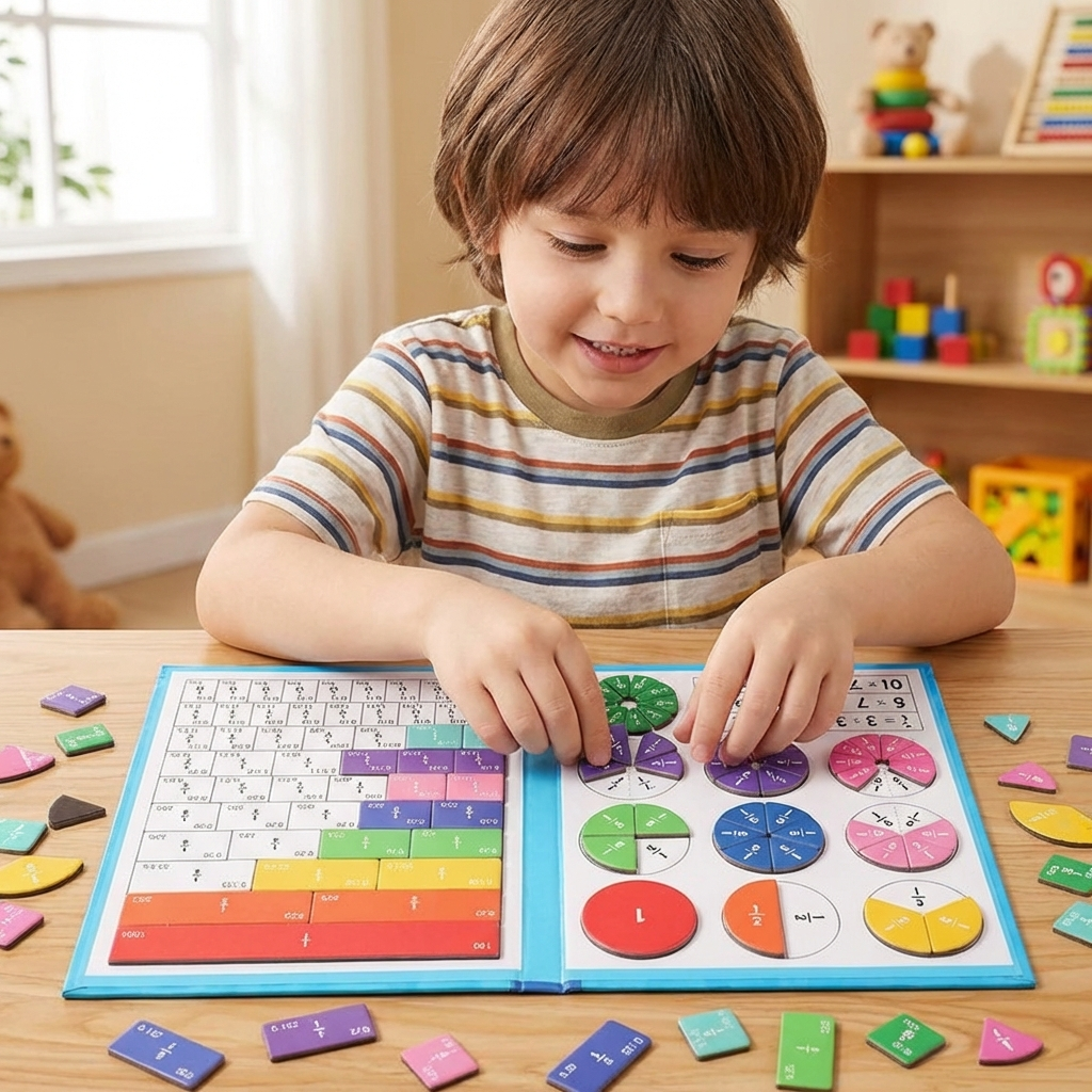 Magnetic Fraction Tiles and Circles with Wipe-Clean Book and Dry-Erase Marker - Image 1
