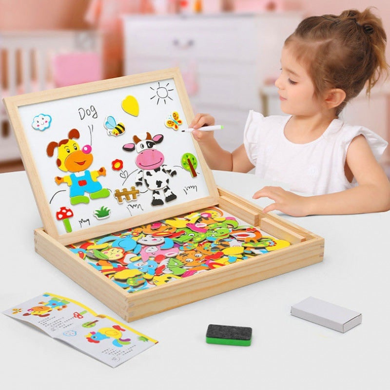 Magnetic Puzzle Board and Drawing with Double-Sided Sketch Surface for Portable Table - Image 1