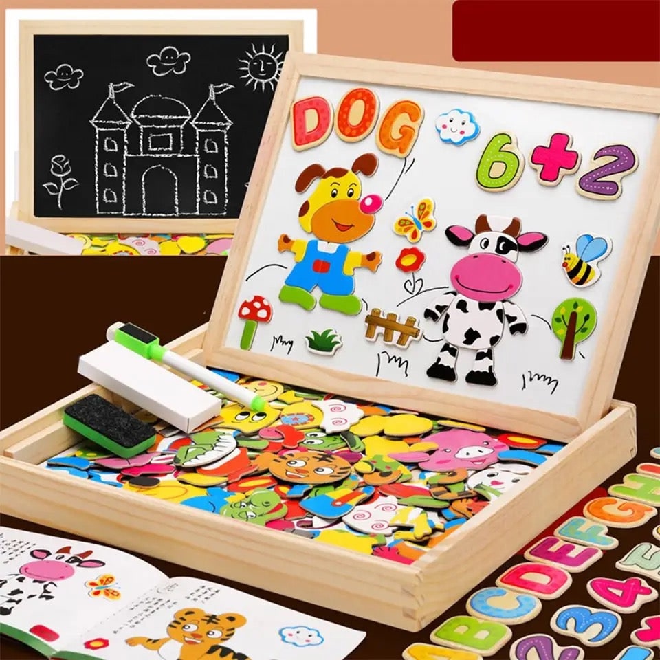 Magnetic Puzzle Board and Drawing with Double-Sided Sketch Surface for Portable Table - Image 2