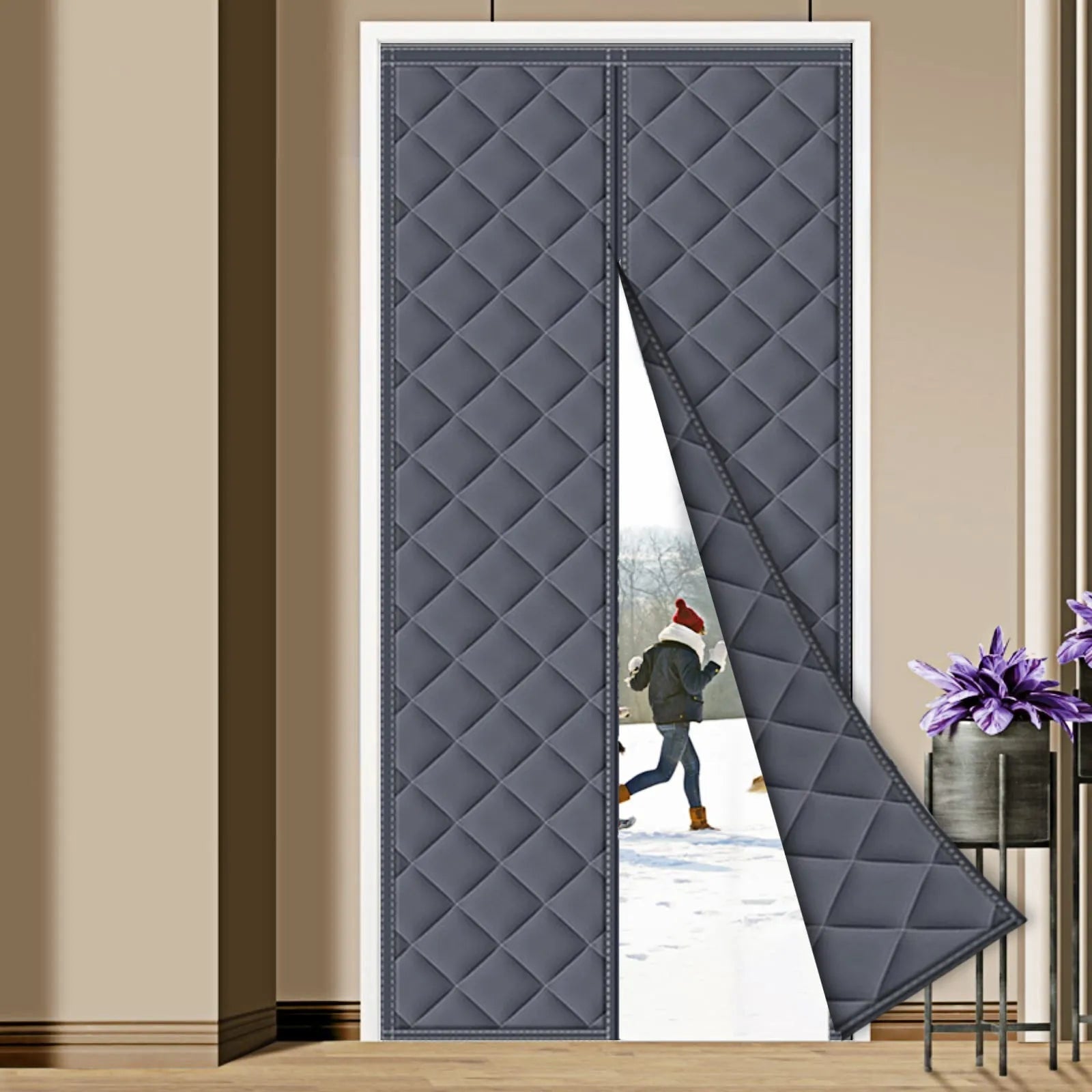 Magnetic Thermal Insulated Door Curtain with Quilted Pattern for Patio Garage Heat Insulation - Image 1