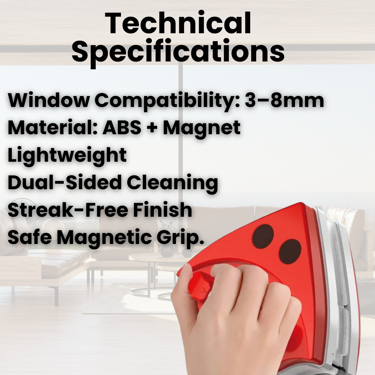 Magnetic Window Cleaner Squeegee with Double-Sided Cleaning and Replaceable Pads Pink - Image 3