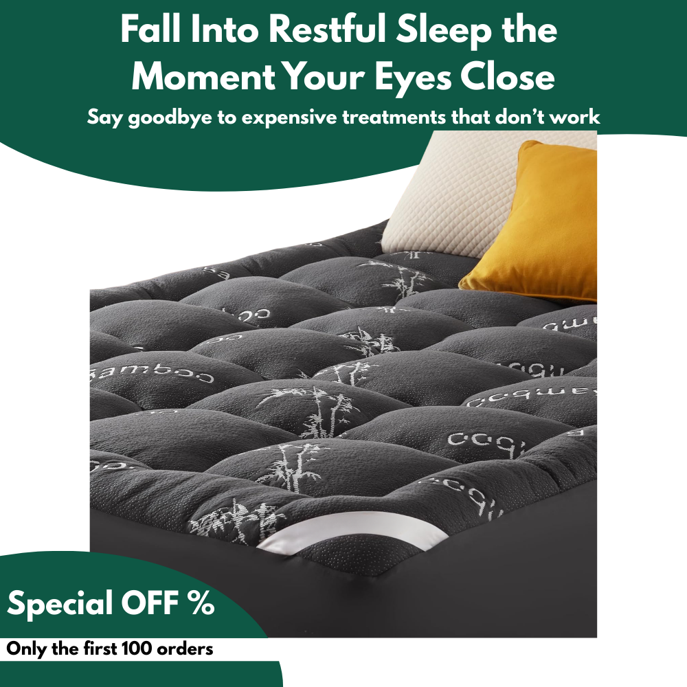Mattress Topper Pad Quilted Pillowtop Bamboo Elastic Straps Protector Waterproof - Image 1
