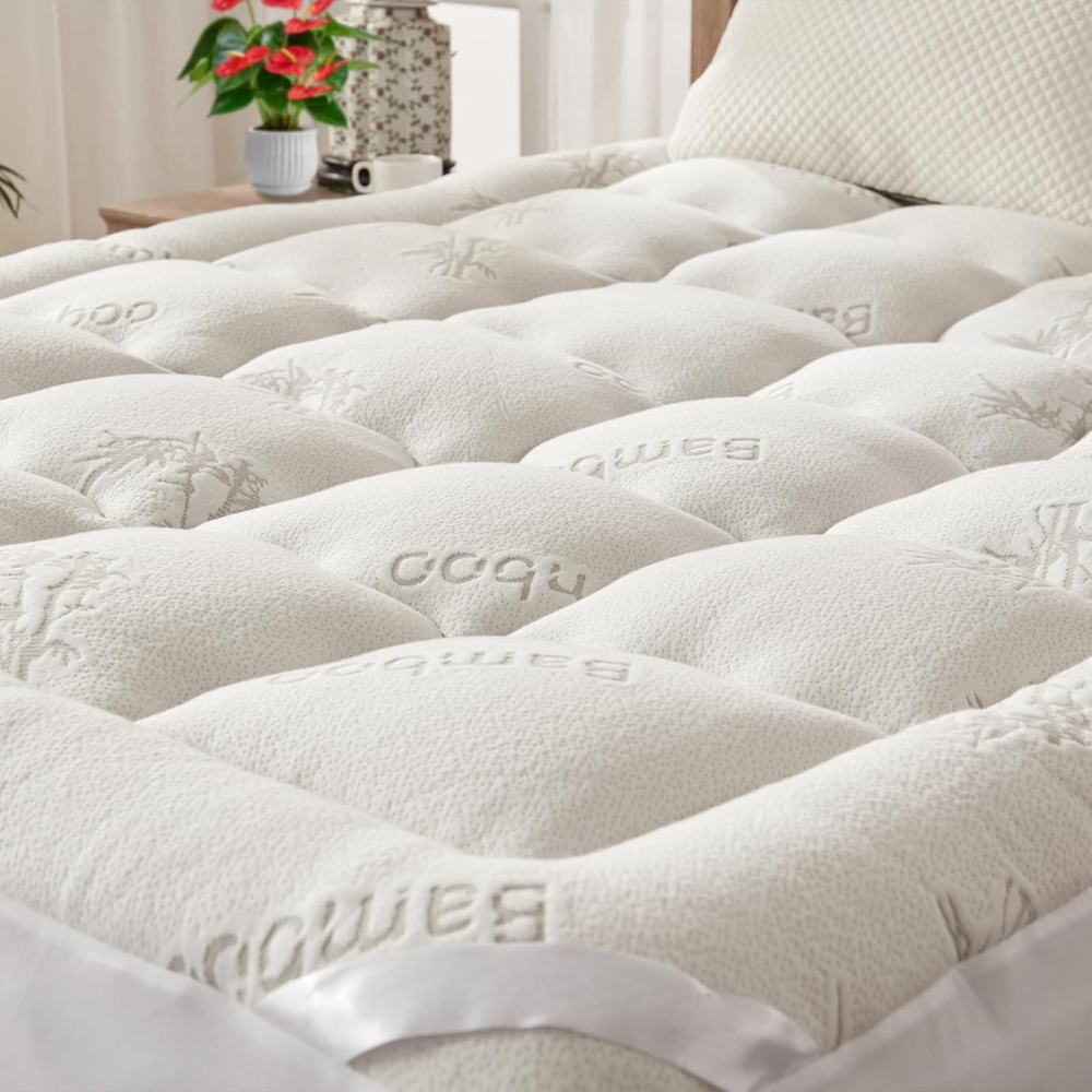 Mattress Topper Pad Quilted Pillowtop Bamboo Elastic Straps Protector Waterproof - Image 2