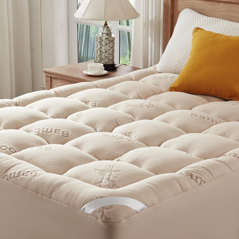 Mattress Topper Pad Quilted Pillowtop Bamboo Elastic Straps Protector Waterproof - Image 3