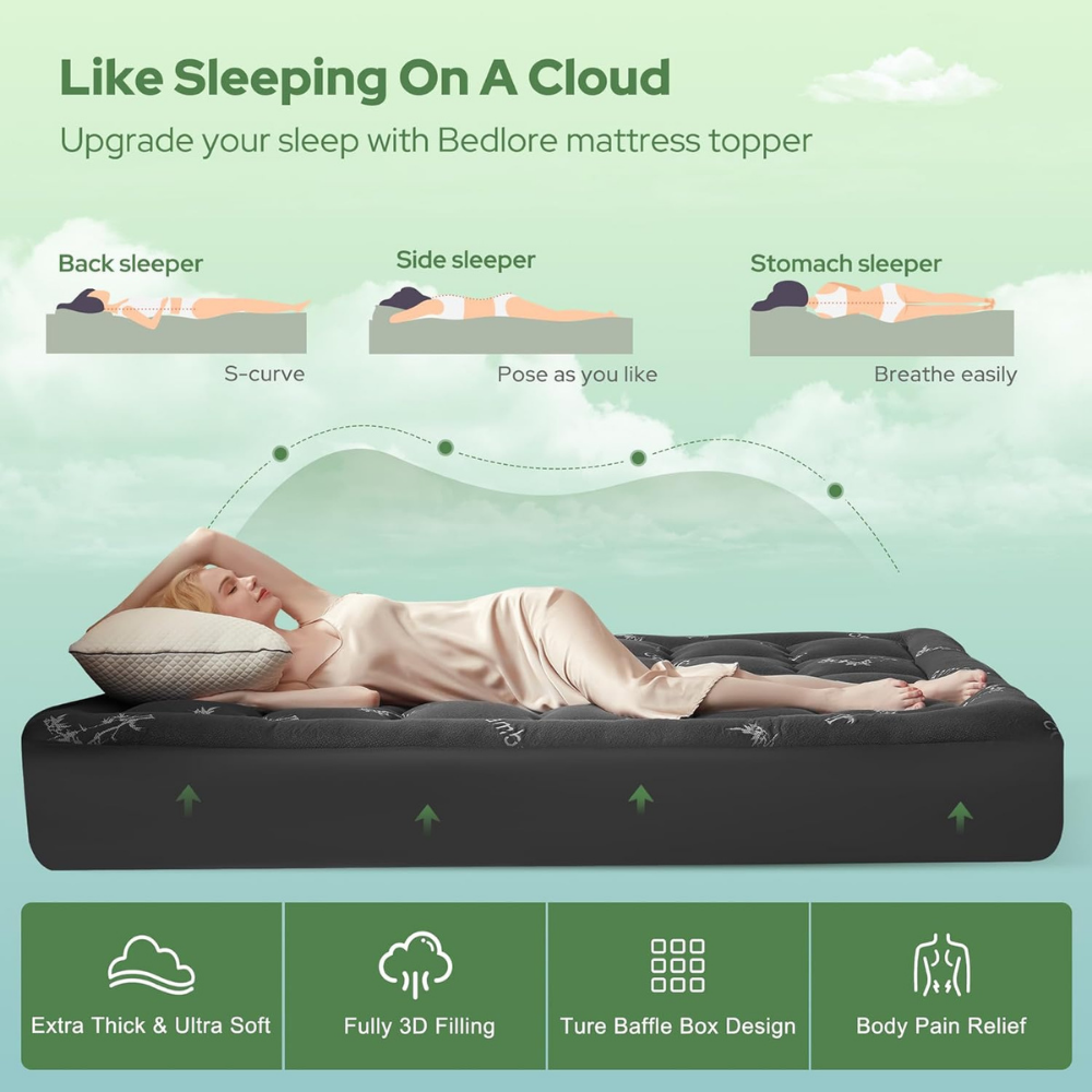 Mattress Topper Pad Quilted Pillowtop Bamboo Elastic Straps Protector Waterproof - Image 6