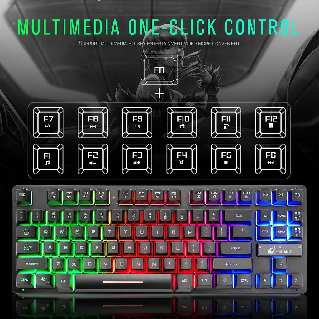 Mechanical Gaming Keyboard Compact Wired Tenkeyless 87-Key with Rgb Backlighting - Image 4