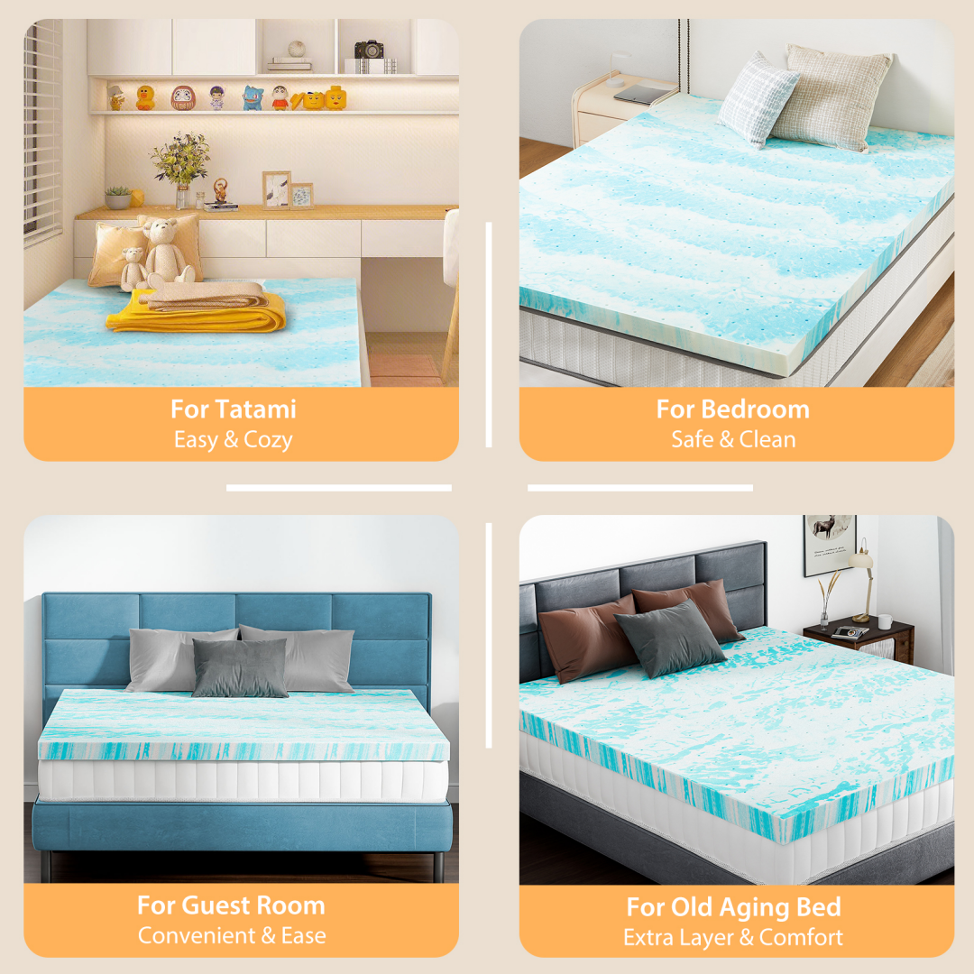 Memory Foam Mattress Topper with Cooling Gel Pressure Relief for Twin Queen and Beds - Image 3