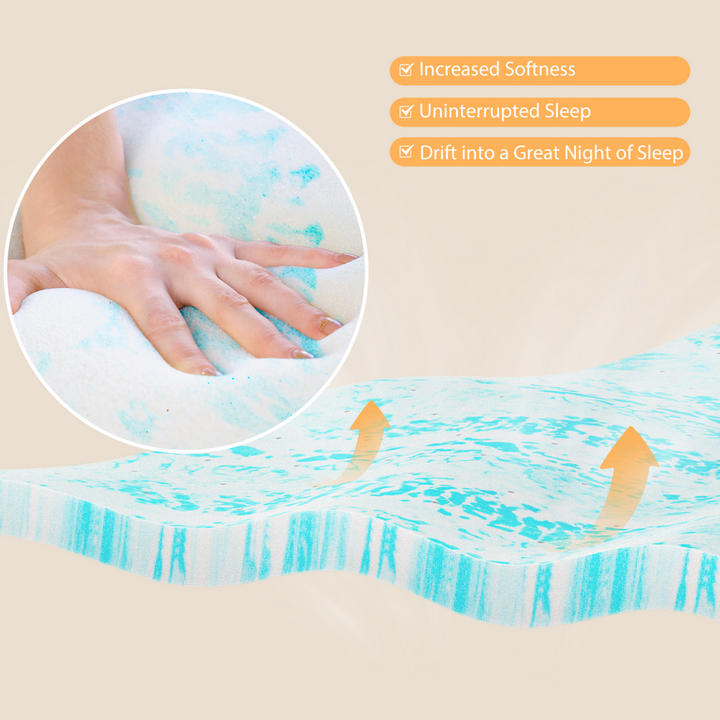 Memory Foam Mattress Topper with Cooling Gel Pressure Relief for Twin Queen and Beds - Image 4