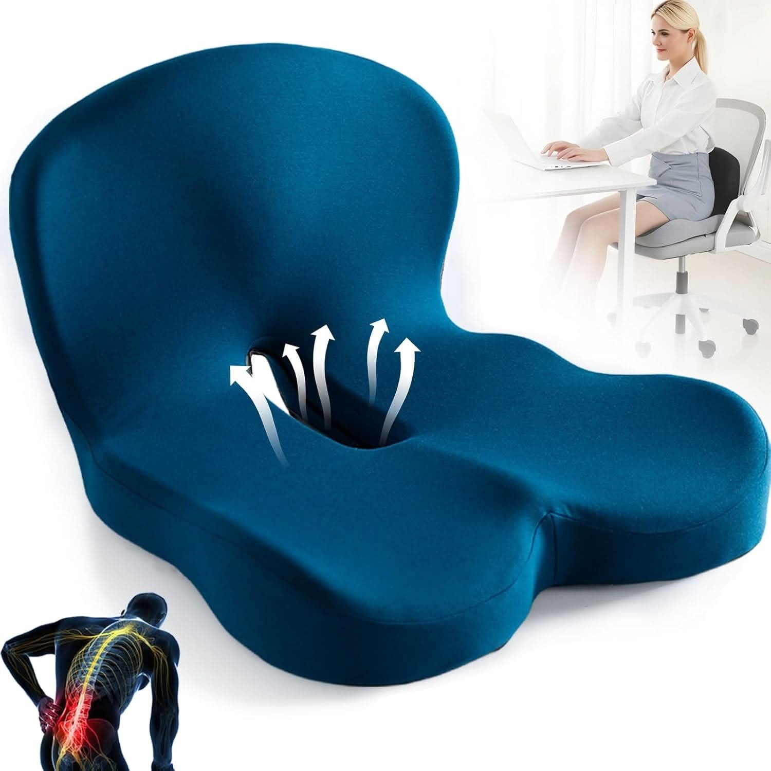 Memory Foam Seat Cushion Office Chair Ergonomic Contoured Lumbar Support Non Slip - Image 1
