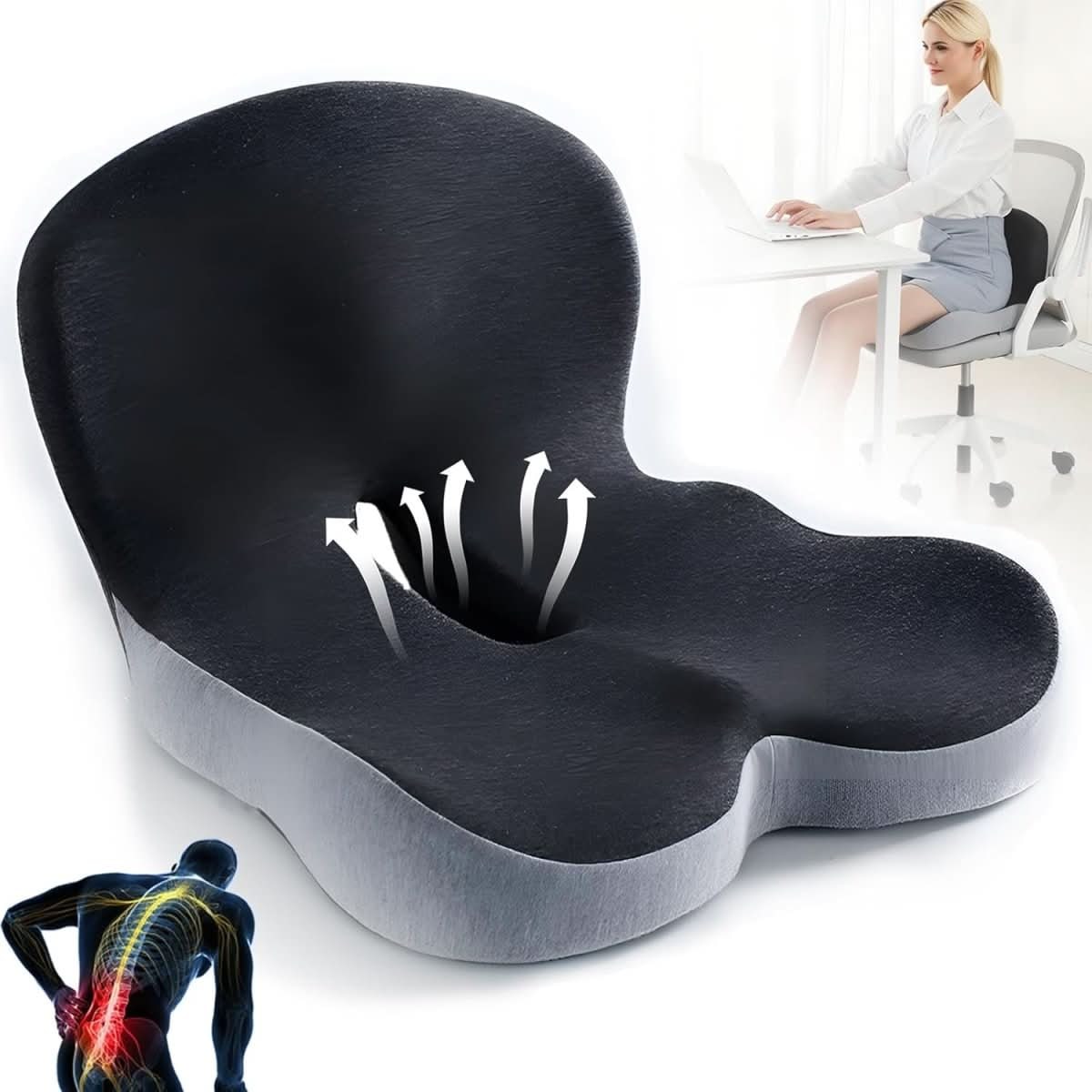 Memory Foam Seat Cushion Office Chair Ergonomic Contoured Lumbar Support Non Slip - Image 12