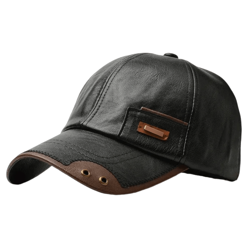 Mens Baseball Cap Leather Curved Brim Six Panel Stitched Faux - Image 1