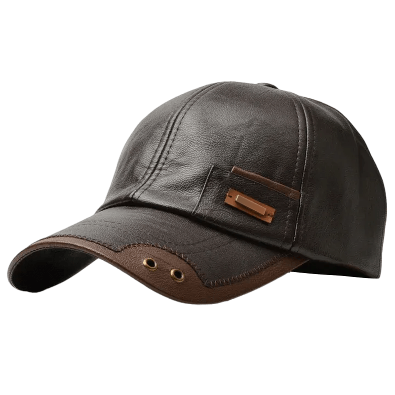 Mens Baseball Cap Leather Curved Brim Six Panel Stitched Faux - Image 2