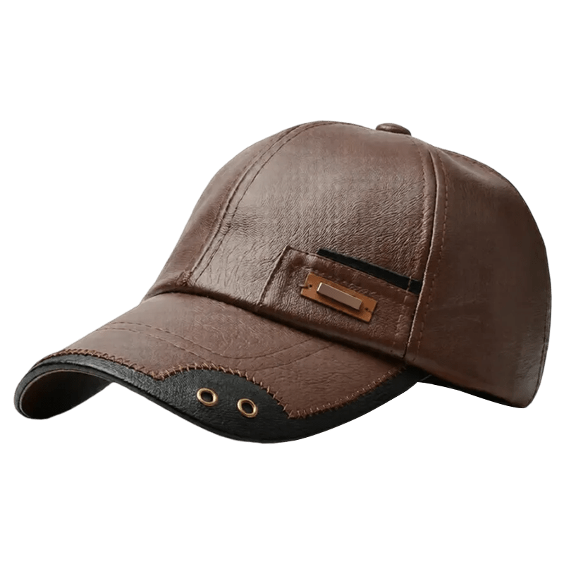 Mens Baseball Cap Leather Curved Brim Six Panel Stitched Faux - Image 3