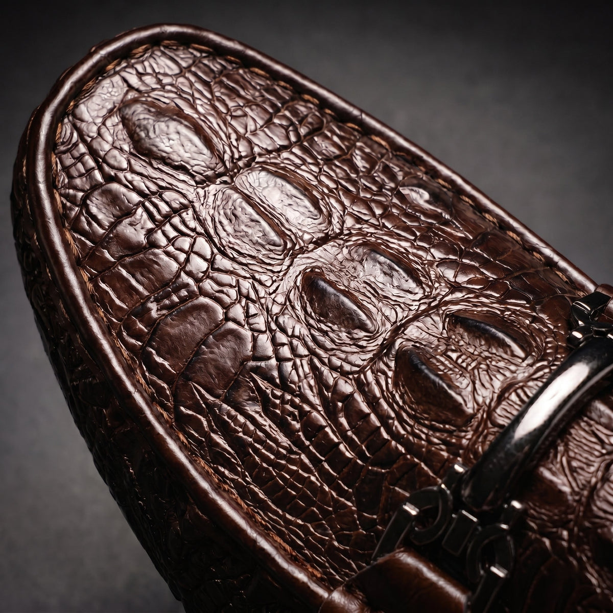 Men's Black Dress Shoes Loafers with Croc Embossed Leather and Metal Bit Detail - Image 4