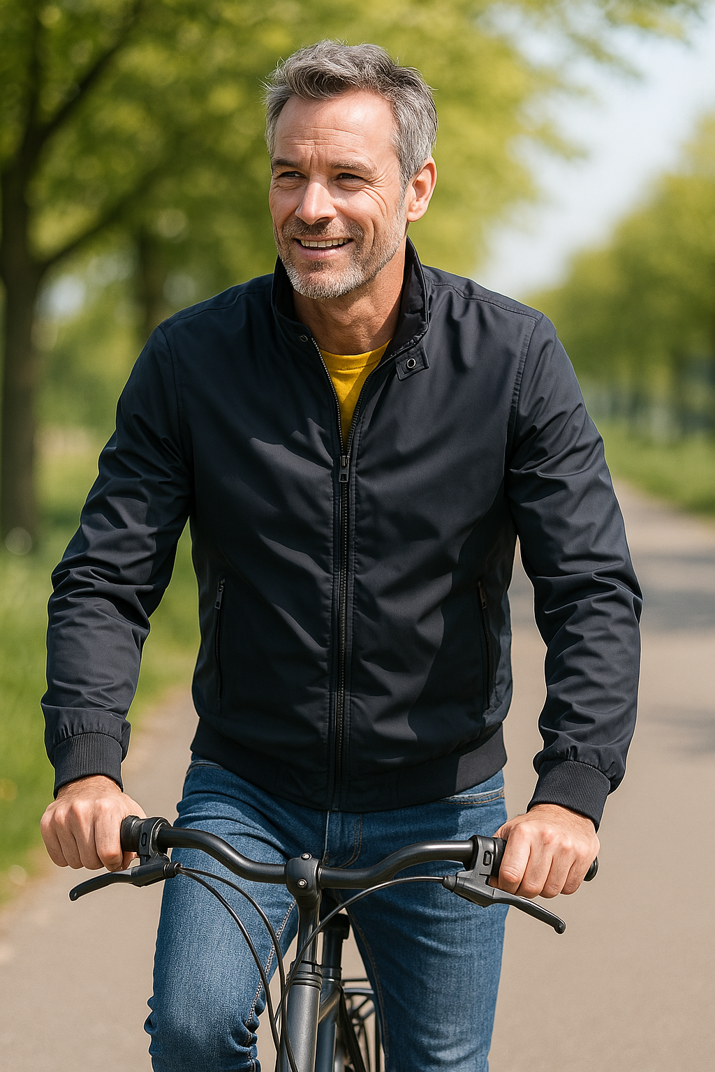 Men's Bomber Jacket with Stand Collar and Zip Pockets - Image 2