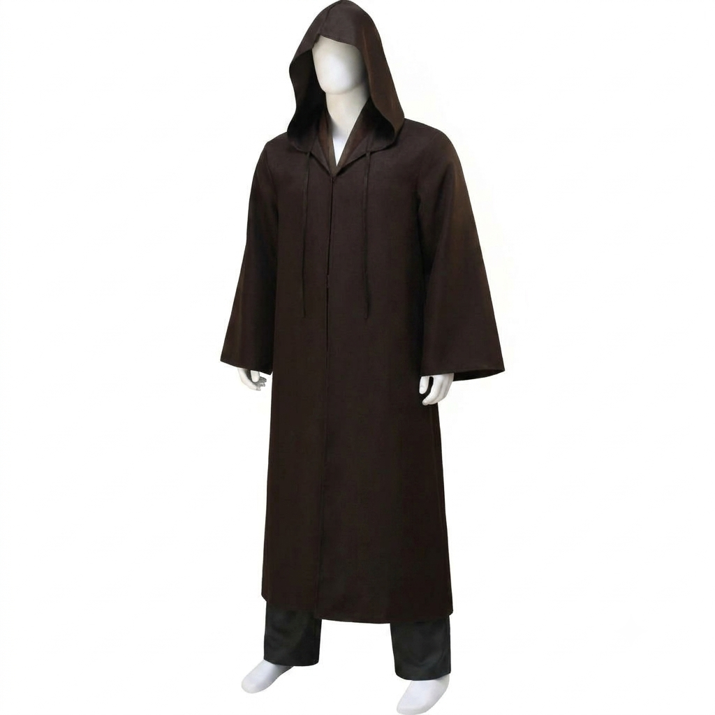 Men's Halloween Cosplay Jedi Costume with Hooded Robe Tunic Pants and Belt Set for Adults - Image 3