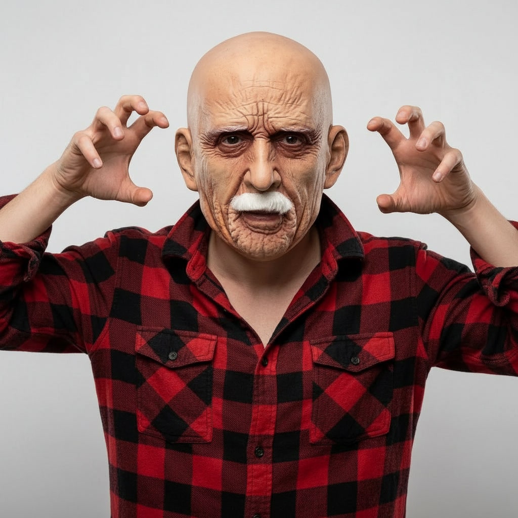 Men's Halloween Costume Mask Old Man with Realistic Latex and White Mustache for Party and Haunted House - Image 1