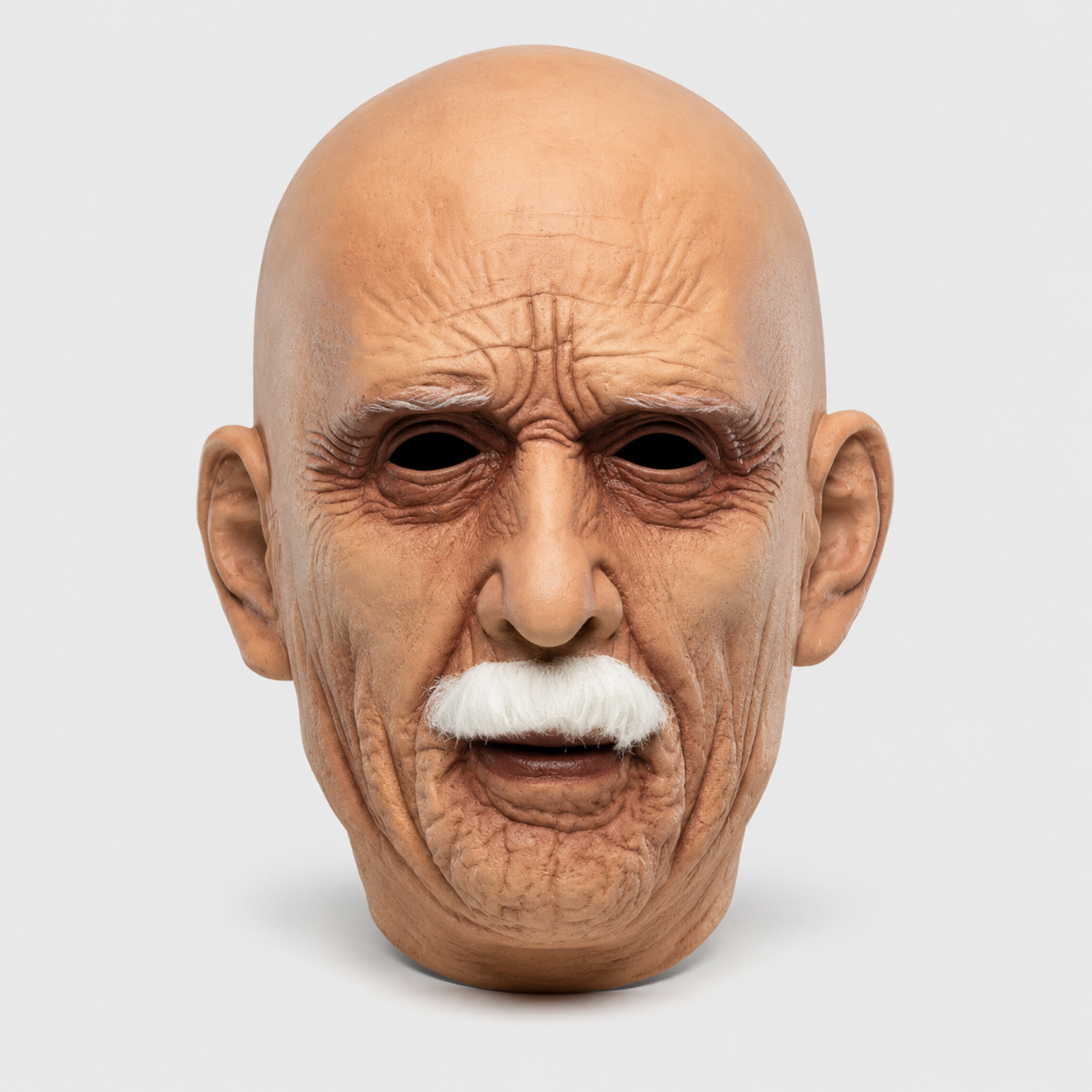 Men's Halloween Costume Mask Old Man with Realistic Latex and White Mustache for Party and Haunted House - Image 2