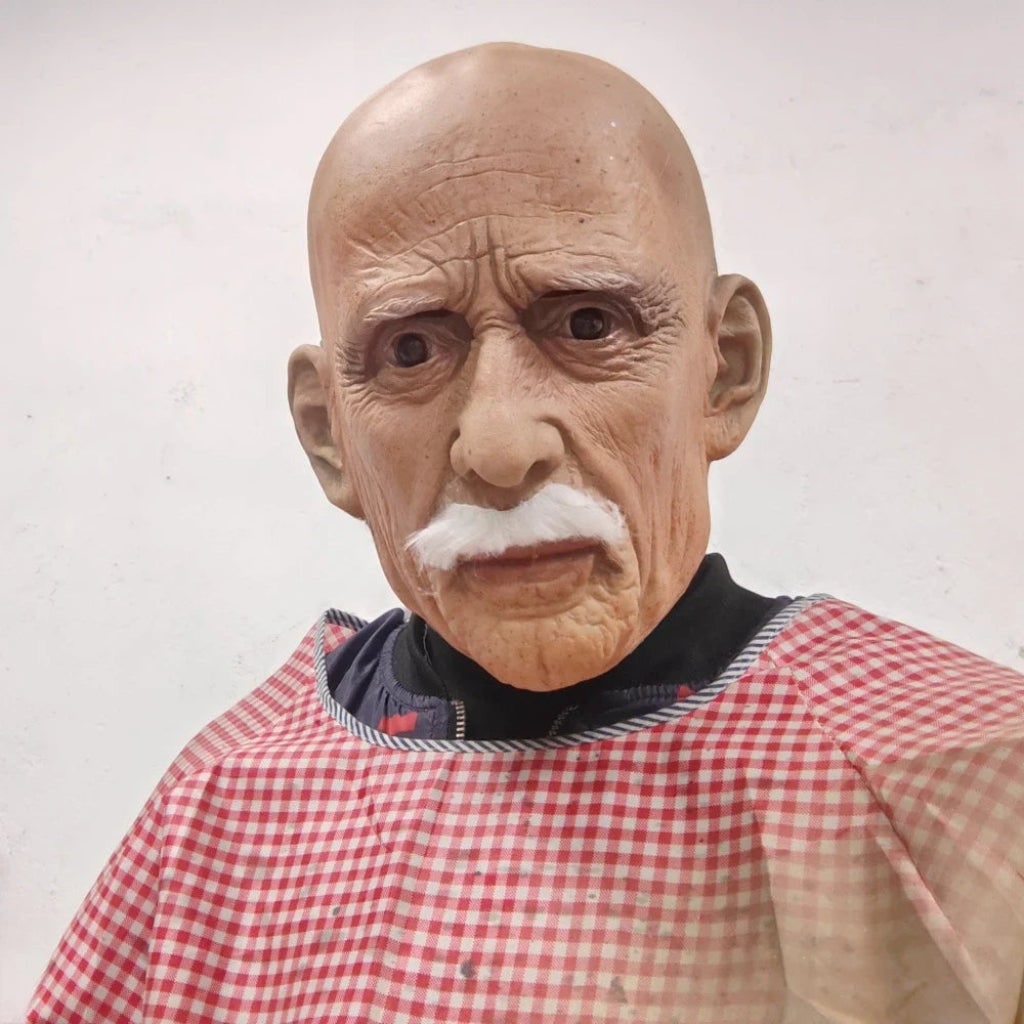Men's Halloween Costume Mask Old Man with Realistic Latex and White Mustache for Party and Haunted House - Image 3