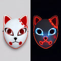 Men's Halloween LED Fox Kitsune Mask with Light-Up Japanese Demon Design for Cosplay Party Costume - Image 1