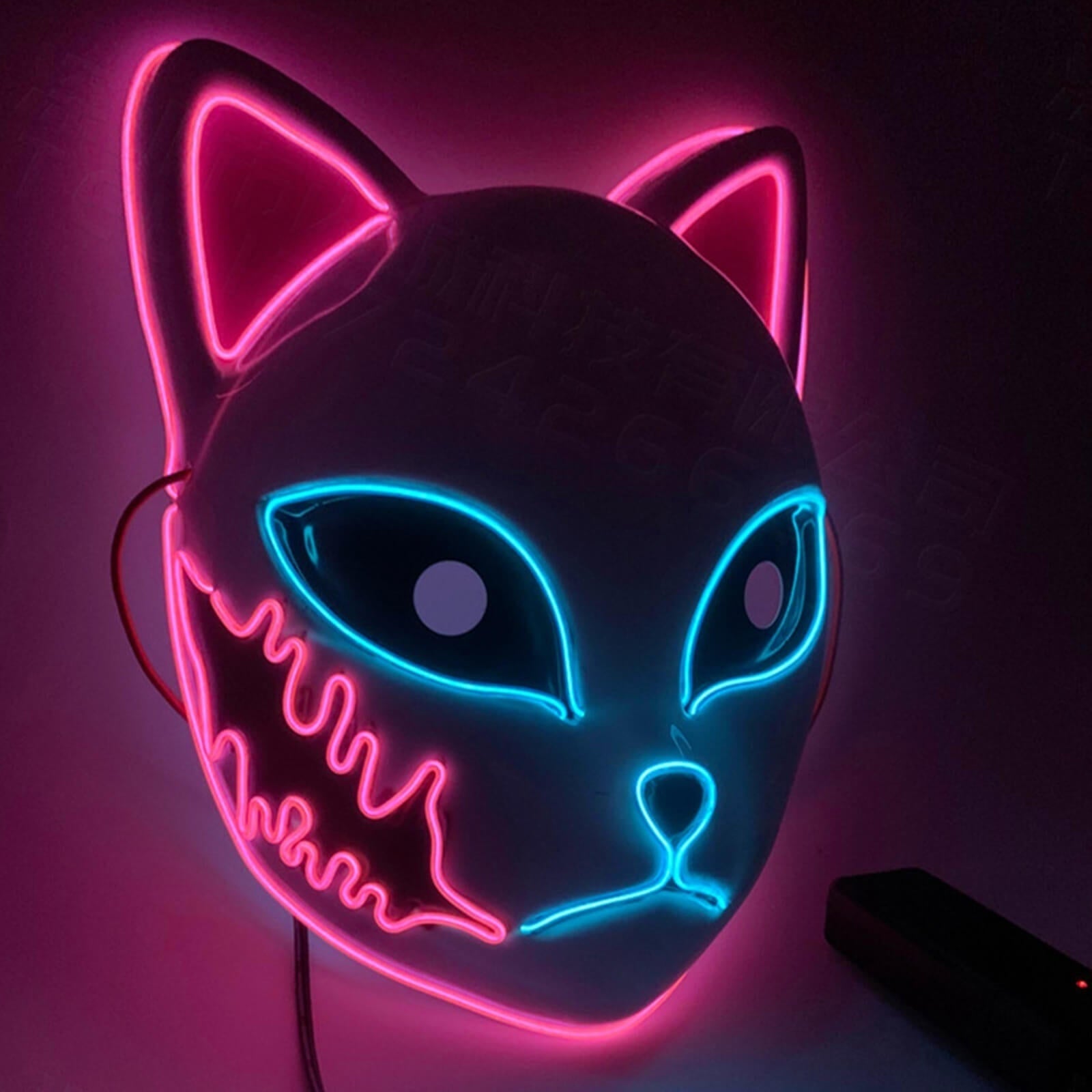 Men's Halloween LED Fox Kitsune Mask with Light-Up Japanese Demon Design for Cosplay Party Costume - Image 10