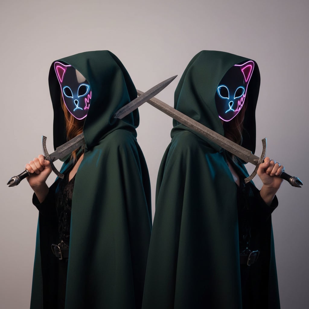 Men's Halloween LED Fox Kitsune Mask with Light-Up Japanese Demon Design for Cosplay Party Costume - Image 11