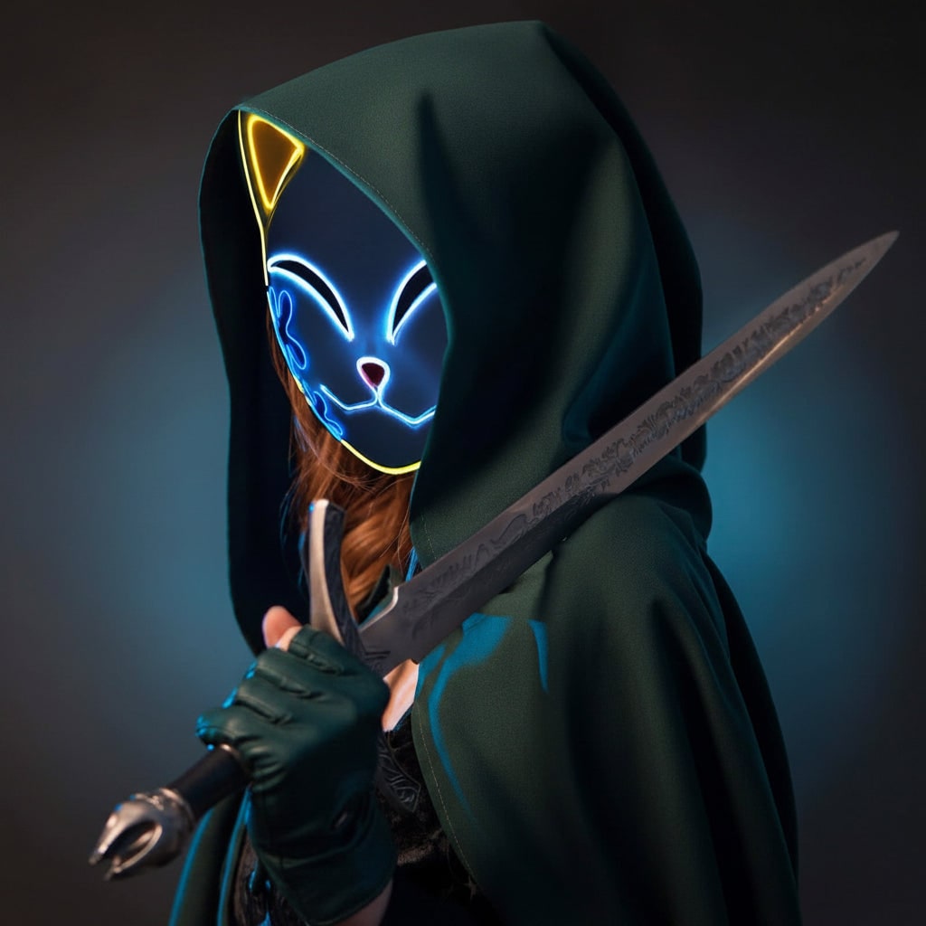 Men's Halloween LED Fox Kitsune Mask with Light-Up Japanese Demon Design for Cosplay Party Costume - Image 13