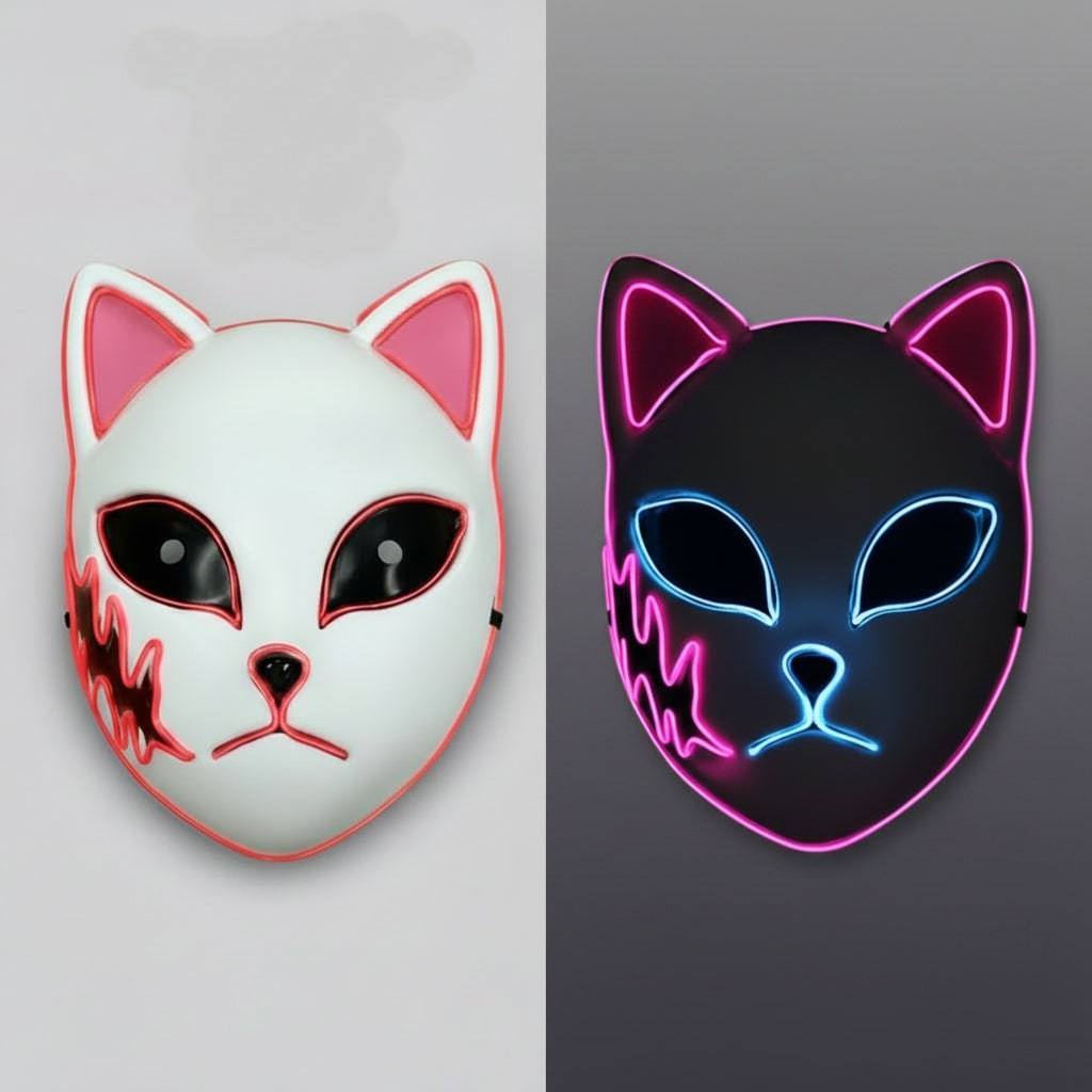 Men's Halloween LED Fox Kitsune Mask with Light-Up Japanese Demon Design for Cosplay Party Costume - Image 2