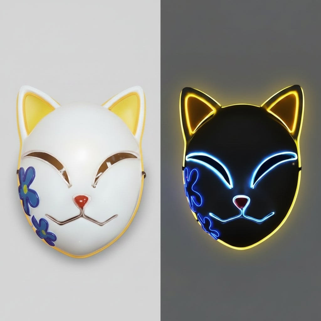 Men's Halloween LED Fox Kitsune Mask with Light-Up Japanese Demon Design for Cosplay Party Costume - Image 3