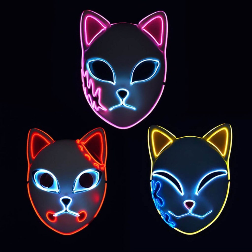 Men's Halloween LED Fox Kitsune Mask with Light-Up Japanese Demon Design for Cosplay Party Costume - Image 4