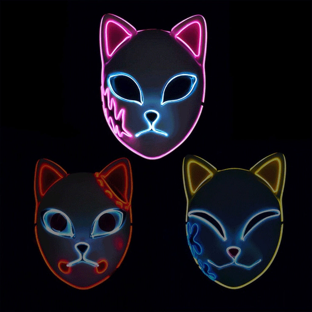 Men's Halloween LED Fox Kitsune Mask with Light-Up Japanese Demon Design for Cosplay Party Costume - Image 5